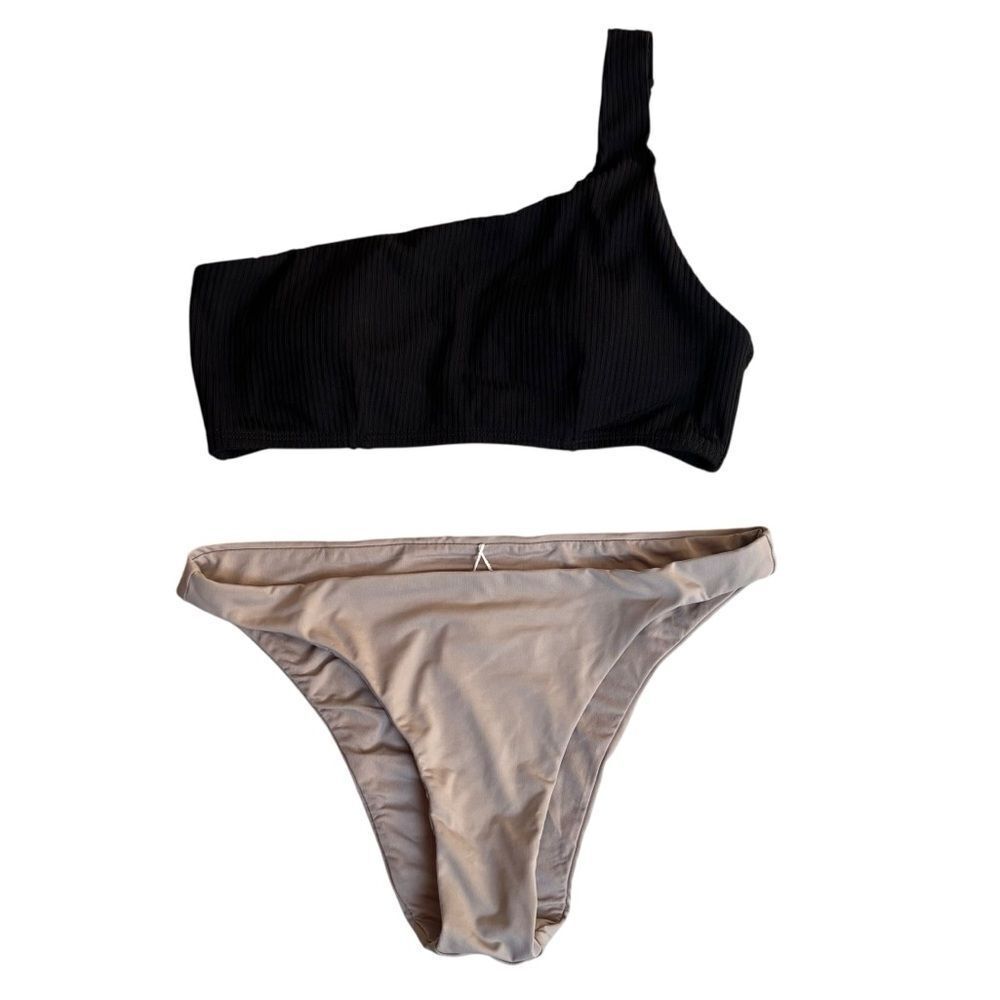 Andie Swim 2 Piece Swimsuit The Wynwood Top Black Ribbed & Cheeky Bottom XS NEW